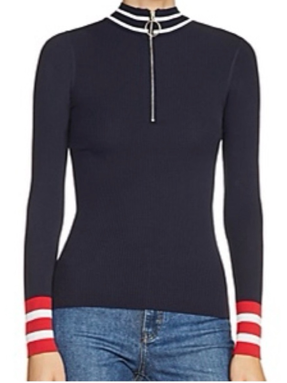Maje Minaudier Zip Neck Ribbed Quarter Zip Sweater